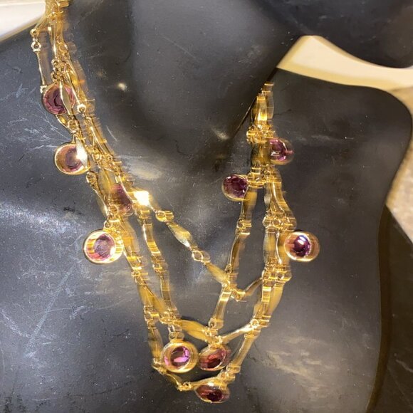 Vintage Swarovski Round Bezel Amethyst Crystal Necklace - Picture 2 of 4